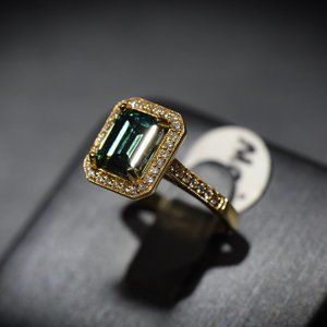 Green Moissanite and Diamond 14k gold ring